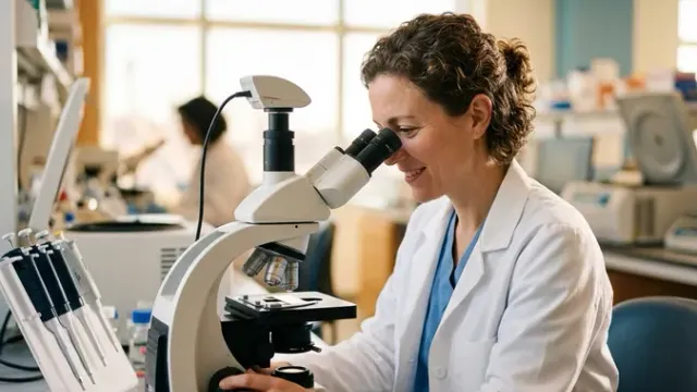 Researcher analysing samples in a paediatric oncology laboratory
